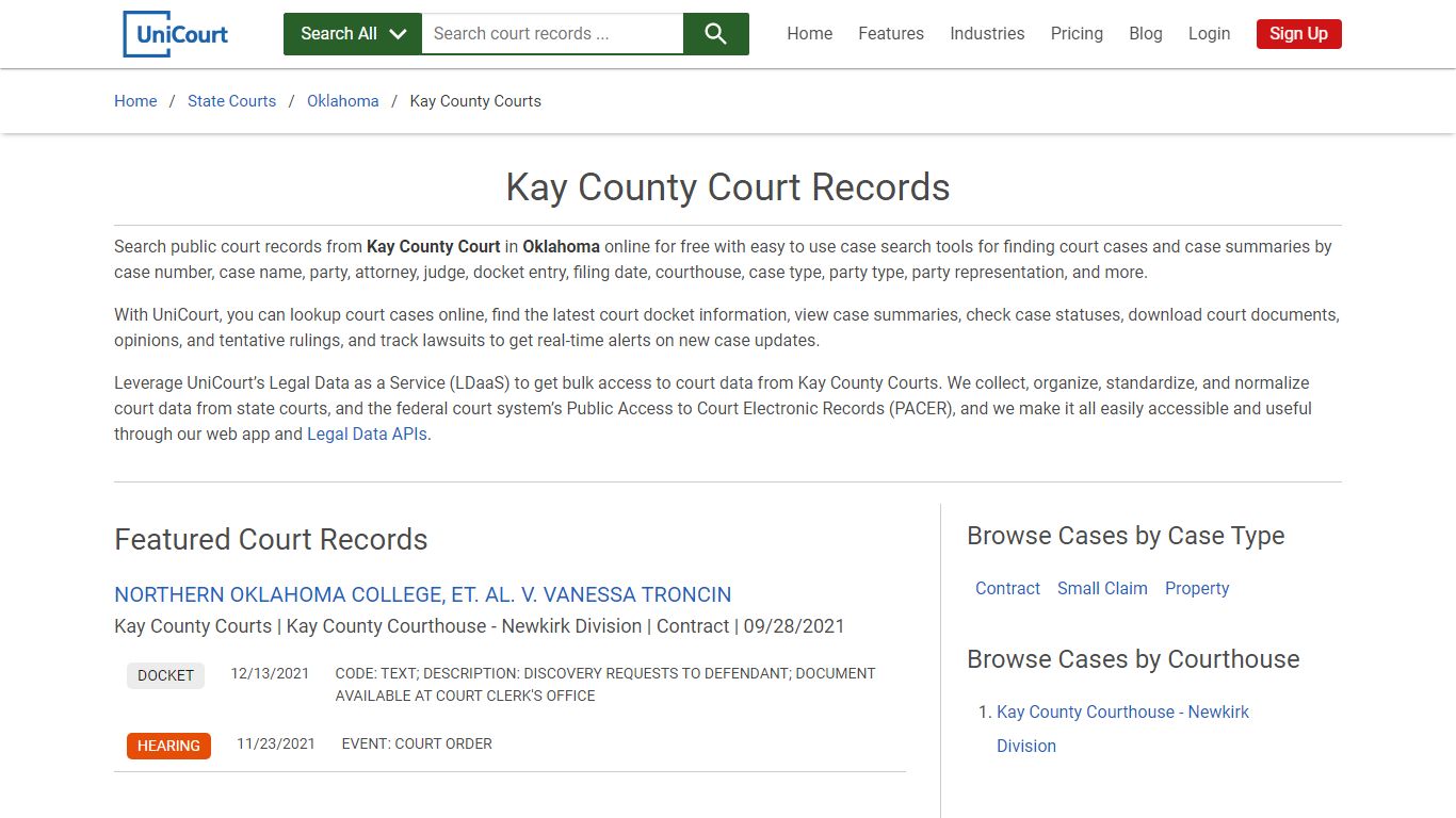 Kay County Court Records | Oklahoma | UniCourt