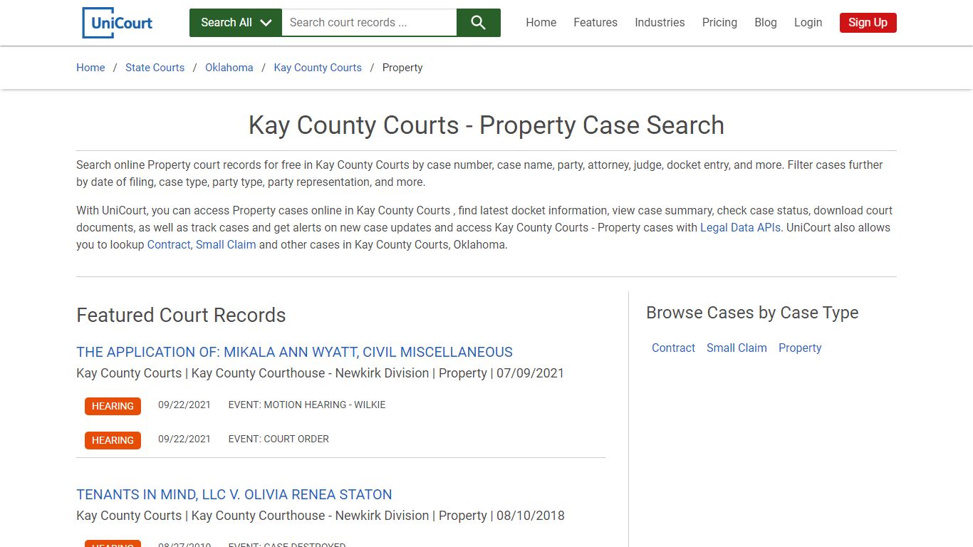 Property Case Search - Kay County Courts, Oklahoma