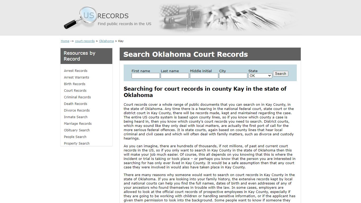 Search Court Records Kay Oklahoma | US Records